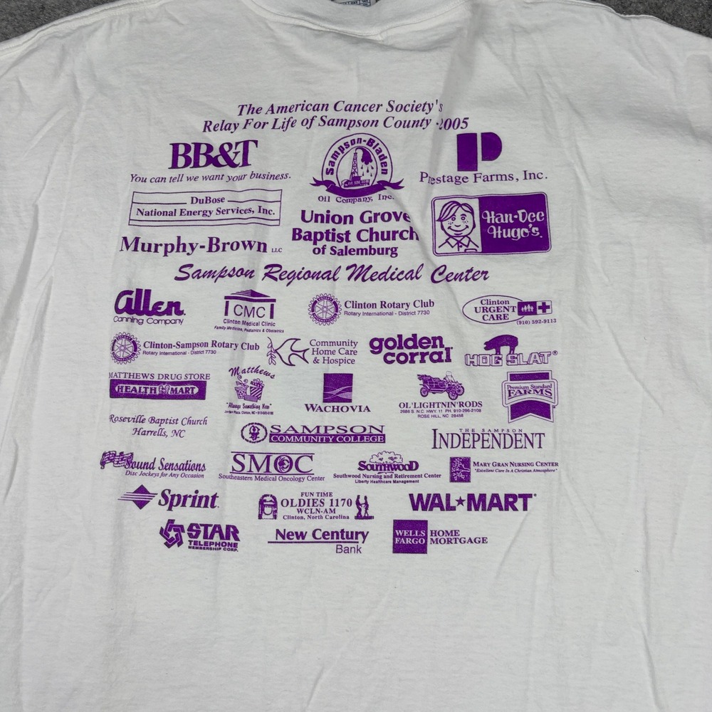 Vintage Canncer Society Relay T-Shirt Mens 2XL American For Life White Y2K 90s - Picture 10 of 11
